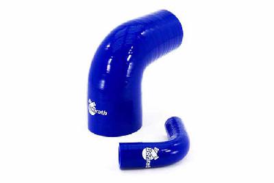 Reducer 90 graden bocht, Binnendiameter verloop van 28mm naar 22mm, Universeel, Bonrath Siliconen slang Blauw