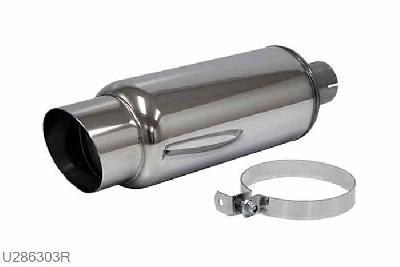 U286303R, einddemper Sprint JAP rond 140, Lengte 400, 63,5mm (2,5 inch), RVS, Simons, 63,5mm (2,5 inch) binnendiameter, klem verbinding (wordt geleverd zonder klem)