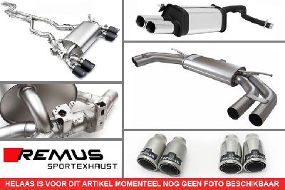 0046 83C, Audi A3, type 8V, Year 2012- , A3 Sportback, type 8V, Year 2013- , 1.4l TFSI 90/92/103/110 kW ,  1.8l TFSI 125 kW (CNSB), 1.8l TFSI 132 kW (CJSA), Remus Tail pipe set L/R consisting of 4 tail pipes round 84 mm Street Race, with adjustable spherical clamp connection