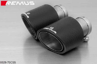 0026 70CSS, Audi Q5, type 8R, Year 2008- , 2.0l TFSI 155 kW (CDN), Remus Tail pipe set L/R consisting of 2 Carbon tail pipe round 102 mm angled/angled, Titanium internals, with adjustable spherical clamp connection