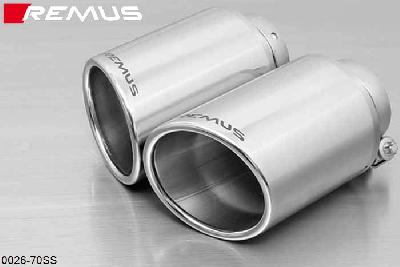 0026 70SS, Audi Q5, type 8R, Year 2008- , 2.0l TFSI 155 kW (CDN), Remus Tail pipe set L/R consisting of 2 tail pipes round 102 mm angled/angled, chromed, with adjustable spherical clamp connection