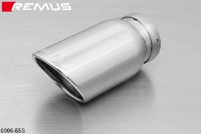 0006 55S, BMW 3 Series E30 Sedan / Touring / Coupe 316i/318i 1987-, Remus 1 tail pipe round 84 mm angled, chromed, with adjustable spherical clamp connection