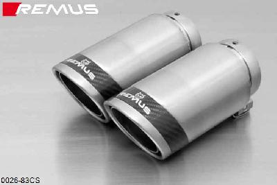 0026 83CS, BMW 3 Series E30, 3/1, Sedan / Touring / Coupe 320i / 325i with Cat, Remus Tail pipe set 2 tail pipes round 84 mm Carbon Race, with adjustable spherical clamp connection