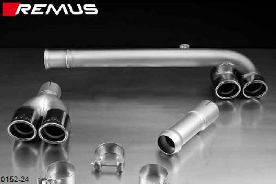 0152 24, BMW 3 Series E90 Sedan / E91 Touring, 318i 2.0l 95 kW (N46), Year 2005- , 320i 2.0l 110 kW (N46), Year 2005-, Remus Tail pipe set L/R consisting of 2 tail pipes round 76 mm angled