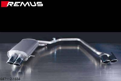 087112 1556, BMW 5 Series F10 Sedan / F11 Touring, Year 2010- , 520i 4 Zyl. 2.0l 135 kW (N20B20), 528i 4 Zyl. 2.0l 180 kW (N20B20A), 528ix 4 Zyl. 2.0l 180 kW (N20B20A),, 523i 2.5l 6 Zyl. 150 kW (N52B30A), 523i 3.0l 6 Zyl. 150 kW (N53B30A), 528i 3.0l 6 Zyl. 190 kW (N53B30A), Remus Sport exhaust L/R, with 4 tail pipes round 84 mm angled