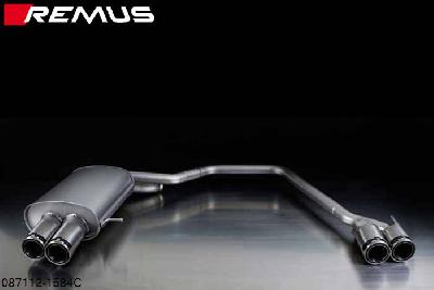 087112 1584C, BMW 5 Series F10 Sedan / F11 Touring, Year 2010- , 520i 4 Zyl. 2.0l 135 kW (N20B20), 528i 4 Zyl. 2.0l 180 kW (N20B20A), 528ix 4 Zyl. 2.0l 180 kW (N20B20A),, 523i 2.5l 6 Zyl. 150 kW (N52B30A), 523i 3.0l 6 Zyl. 150 kW (N53B30A), 528i 3.0l 6 Zyl. 190 kW (N53B30A), Remus Sport exhaust L/R, with 4 tail pipes round 84 mm Street Race