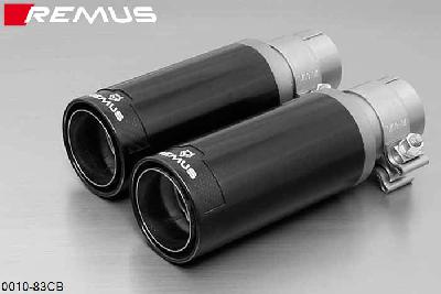 0010 83CB, Fiat Grande Punto Hatchback, 3 and 5 door, Year 2005- , 1.2l 48 kW, 1.4l 57 kW, Remus Tail pipe set L/R consisting of 2 tail pipes round 84 mm Street Race Black Chrome