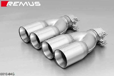 0010 04G, Fiat Grande Punto Hatchback, 3 and 5 door, Year 2005- , 1.2l 48 kW, 1.4l 57 kW, Remus Tail pipe set L/R consisting of 4 tail pipes round 76 mm straight