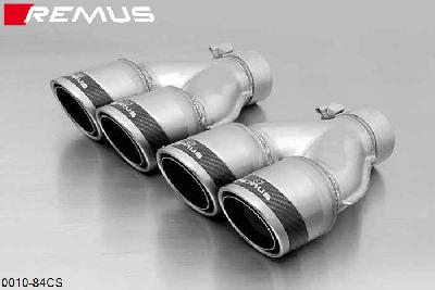 0010 84CS, Fiat Grande Punto Hatchback, 3 and 5 door, Year 2005- , 1.2l 48 kW, 1.4l 57 kW, Remus Tail pipe set L/R consisting of 4 tail pipes round 84 mm Carbon Race