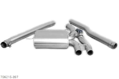 756215 397, Mini Cooper S F57 (Cabrio 3door), Year 2015- , 2.0l Turbo 141 kW, Remus Cat-back-system consisting of 1 front silencer replacement tube, 1 connection tube and sport exhaust centered (without tail pipes)with integrated valve, incl. EEC homologationREMUS tube round 70 mmIt is not permissible to activate the valve on public roads as per the EU transport authority.The activation of the valve is carried out using the seperate available REMUS sound controller. The sound controller and electrical actuator allows the valve to be operated in 4 different positions.