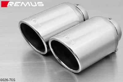 0026 70S, Mini Cooper S F57 (Cabrio 3door), Year 2015- , 2.0l Turbo 141 kW, Remus Tail pipe set 2 tail pipes round 102 mm angled, chromed, with adjustable spherical clamp connection