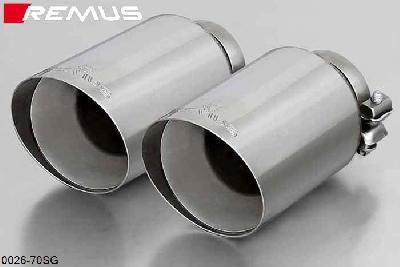 0026 70SG, Mini Cooper S F57 (Cabrio 3door), Year 2015- , 2.0l Turbo 141 kW, Remus Tail pipe set 2 tail pipes round 102 mm angled, straight cut, chromed, with adjustable spherical clamp connection