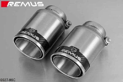 0027 98C, Porsche Boxster S Type 981, Year 2012- , 3.4l 232 kW (MA123), Boxster Type 981, Year 2012- , 2.7l 195 kW (MA122), Remus Tail pipe set L/R consisting of 2 tail pipes round 98 mm Street Race, short, with adjustable spherical clamp connection