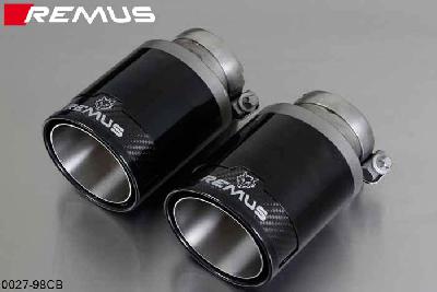 0027 98CB, Porsche Cayman, type 981C, Year 2012- , 2.7l 202 kW, Cayman S, type 981C, Year 2012- , 3.4l 239 kW, Remus Tail pipe set L/R consisting of 2 tail pipes round 98 mm Street Race Black Chrome, short, with adjustable spherical clamp connection