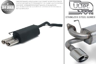 Ulter Sport, Einddemper, Geheel RVS, Dubbel Ovaal 95x65mm, Audi, AUDI A3, 1.9 TDi 66/74/81/96kW, 1.6 74/75kW, 1.8 92kW, 09/96-05/03, Pasklaar, Past op originele middendemper/katalysator
