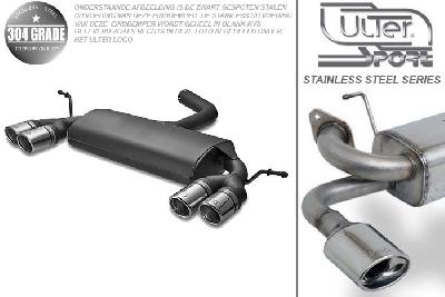 Ulter Sport, Einddemper L+R, Geheel RVS, Dubbel Rond 70mm, Audi, AUDI A3  SPORTBACK, 1.6 75/85kW, 2.0 FSI 110kW, 1.6TDi 66/77kW, 1.9TDi 77kW, 2.0TDi 100/103/125kW, 2004-, Pasklaar, Past op originele middendemper/katalysator