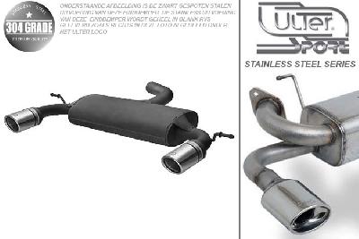 Ulter Sport, Einddemper L+R, Geheel RVS, Enkel Rond 90mm, Audi, AUDI A3  SPORTBACK, 1.6 75/85kW, 2.0 FSI 110kW, 1.6TDi 66/77kW, 1.9TDi 77kW, 2.0TDi 100/103/125kW, 2004-, Pasklaar, Past op originele middendemper/katalysator
