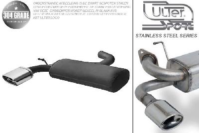 Ulter Sport, Einddemper, Geheel RVS, Enkel plat ovaal 145x75mm, Audi, AUDI A3, 1.4 TFSI 90 KW, 1.6 75/85kW, 2.0 FSI 110kW, 2.0 TFSI 110/147 KW, 2.0TDi 100/103/125kW, 1.6TDi 66/77kW, 1.9TDi 77kW, 2004-, Pasklaar, Past op originele middendemper/katalysator