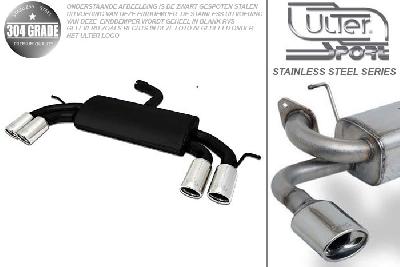 Ulter Sport, Einddemper L+R, Geheel RVS, Dubbel Rond 70mm*, Audi, AUDI A3, 1.4 TFSI 90 KW, 1.6 75/85kW, 2.0 FSI 110kW, 2.0 TFSI 110/147 KW, 2.0TDi 100/103/125kW, 1.6TDi 66/77kW, 1.9TDi 77kW, 2004-, Pasklaar, Past op originele middendemper/katalysator