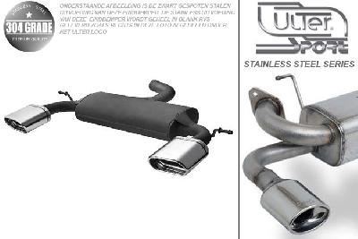 Ulter Sport, Einddemper L+R, Geheel RVS, Enkel plat ovaal 145x75mm*, Audi, AUDI A3, 1.4 TFSI 90 KW, 1.6 75/85kW, 2.0 FSI 110kW, 2.0 TFSI 110/147 KW, 2.0TDi 100/103/125kW, 1.6TDi 66/77kW, 1.9TDi 77kW, 2004-, Pasklaar, Past op originele middendemper/katalysator
