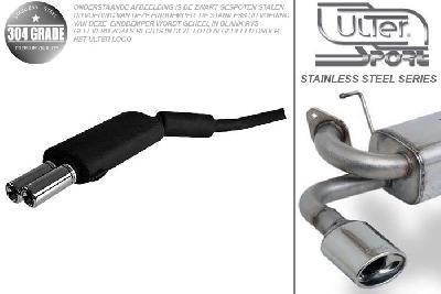 Ulter Sport, Einddemper, Geheel RVS, Dubbel Rond 80mm, BMW, E34, 520 24V 110kW, 09/90-08/95, SEDAN, Pasklaar, Past op originele middendemper/katalysator
