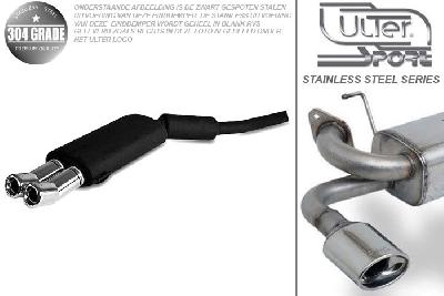 Ulter Sport, Einddemper, Geheel RVS, Dubbel Rond 80mm DTM, BMW, E34, 520 24V 110kW, 09/90-08/95, SEDAN, Pasklaar, Past op originele middendemper/katalysator