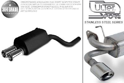 Ulter Sport, Einddemper, Geheel RVS, Dubbel Rond 100mm, BMW, E39, 520 100/110kW, 523 120/125kW, 528 142kW, 525 TDS 105kW, 97-   SEDAN.TOURING, Pasklaar, Past op originele middendemper/katalysator
