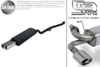 Ulter Sport, Einddemper, Geheel RVS, Dubbel Rond 80mm, BMW, E30   4-CYL., 316i 73kW, 318i 75kW, 09/87-08/91, SEDAN +TOURING, Pasklaar, Past op originele middendemper/katalysator