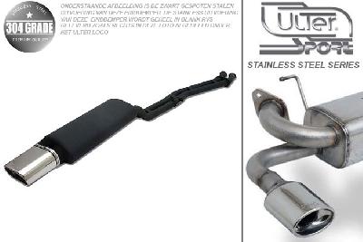 Ulter Sport, Einddemper, Geheel RVS, Enkel plat ovaal 145x75mm, BMW, E30  6-CYL., 320i 95kW, 325i 125kW, 1985-1990, without 24V, SEDAN +TOURING, Pasklaar, Past op originele middendemper/katalysator