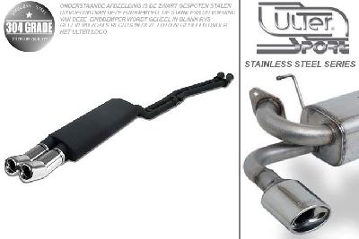 Ulter Sport, Einddemper, Geheel RVS, Dubbel Rond 80mm DTM, BMW, E30  6-CYL., 320i 95kW, 325i 125kW, 1985-1990, without 24V, SEDAN +TOURING, Pasklaar, Past op originele middendemper/katalysator