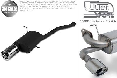 Ulter Sport, Einddemper, Geheel RVS, Enkel Rond 100mm, BMW, E36 COMPACT, 316i 75kW, 94 - 00, Pasklaar, Past op originele middendemper/katalysator