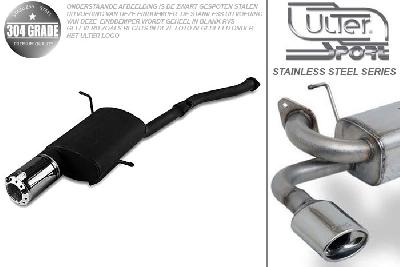Ulter Sport, Einddemper, Geheel RVS, Enkel Rond 100mm, BMW, E36 COMPACT, 316i 75kW, 94 - 00, Pasklaar, Past op originele middendemper/katalysator