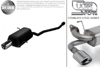 Ulter Sport, Einddemper, Geheel RVS, Enkel Rond 100mm, BMW, E36 COMPACT, 318Ti 103kW, 94 - 00, Pasklaar, Past op originele middendemper/katalysator