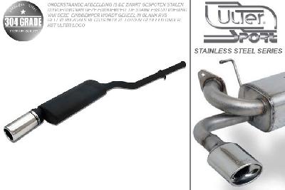 Ulter Sport, Einddemper, Geheel RVS, Enkel Rond 100mm, BMW, E36, 316i 73kW, 318i 85kW, 12/90-12/98, SEDAN.TOURING.CABRIO.COUPE, Pasklaar, Past op originele middendemper/katalysator