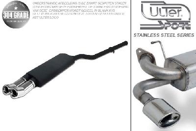 Ulter Sport, Einddemper, Geheel RVS, Dubbel Rond 80mm DTM, BMW, E36, 316i 73kW, 318i 85kW, 12/90-12/98, SEDAN.TOURING.CABRIO.COUPE, Pasklaar, Past op originele middendemper/katalysator