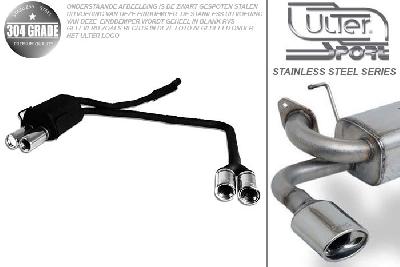 Ulter Sport, Einddemper L+R, Geheel RVS, Dubbel Rond 80mm, BMW, E36, 318is 103kW, 90-97, SEDAN.TOURING.CABRIO.COUPE, Pasklaar, Past op originele middendemper/katalysator