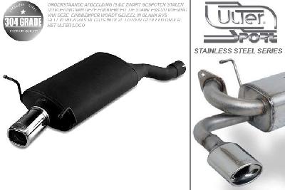 Ulter Sport, Einddemper, Geheel RVS, Enkel Rechthoek 80x65mm, BMW, E46 COMPACT, 320td 110kW, 02-, Pasklaar, Past op originele middendemper/katalysator