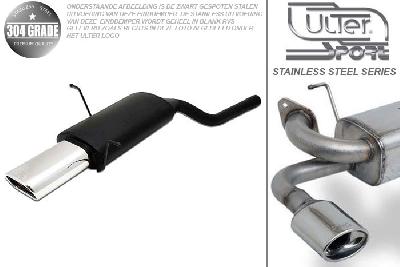 Ulter Sport, Einddemper, Geheel RVS, Enkel plat ovaal 145x75mm, BMW, E46, 316i 77/85kW, 318i 87/105kW, 99-05  SEDAN. TOURING. COUPE, Pasklaar, Past op originele middendemper/katalysator
