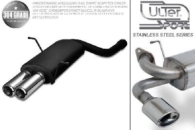 Ulter Sport, Einddemper, Geheel RVS, Dubbel Rond 80mm, BMW, E46, 316i 77/85kW, 318i 87/105kW, 99-05  SEDAN. TOURING. COUPE, Pasklaar, Past op originele middendemper/katalysator