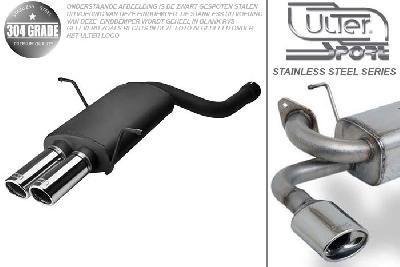 Ulter Sport, Einddemper, Geheel RVS, Dubbel Rond 70mm, BMW, E46, 316i 77/85kW, 318i 87/105kW, 99-05  SEDAN. TOURING. COUPE, Pasklaar, Past op originele middendemper/katalysator