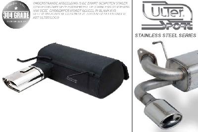 Ulter Sport, Einddemper, Geheel RVS, Enkel plat ovaal 145x75mm, BMW, E90, 318i 95/105kW, 320i 110/125kW, 05- SEDAN, Pasklaar, Past op originele middendemper/katalysator