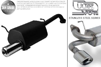 Ulter Sport, Einddemper, Geheel RVS, -Enkel Rond 100mm, Chevrolet, LACETTI, 1.4 16V, 04-, HATCHBACK, Pasklaar, Past op originele middendemper/katalysator