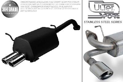 Ulter Sport, Einddemper, Geheel RVS, -Dubbel Rond 70mm, Chevrolet, LACETTI, 1.4 16V, 04-, HATCHBACK, Pasklaar, Past op originele middendemper/katalysator