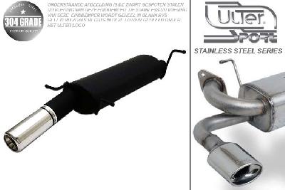 Ulter Sport, Einddemper, Geheel RVS, Enkel Rond 80mm, Citroen, XSARA, 1.4i 55kW, 1.6i 65kW, 1.6 16V 81kW, 1.8 66/74kW, 1.8 16V 76/82kW, 03/99-   HATCHBACK, Pasklaar, Past op originele middendemper/katalysator