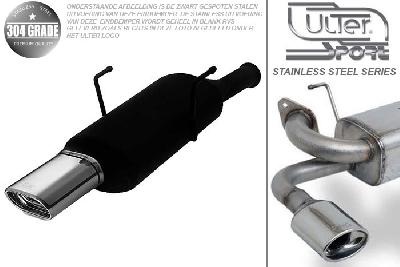 Ulter Sport, Einddemper, Geheel RVS, Enkel plat ovaal 145x75mm, Citroen, SAXO, 1.0 37kW, 1.1 44kW, 1.4 55kW, 1.5D 40kW, 96-02/00, Pasklaar, Past op originele middendemper/katalysator