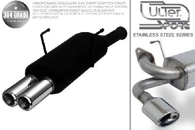 Ulter Sport, Einddemper, Geheel RVS, Dubbel Rond 80mm, Citroen, SAXO, 1.0 37kW, 1.1 44kW, 1.4 55kW, 1.5D 40kW, 96-02/00, Pasklaar, Past op originele middendemper/katalysator