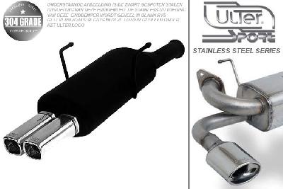 Ulter Sport, Einddemper, Geheel RVS, Dubbel Rechthoek 80x65mm, Citroen, SAXO, 1.0 37kW, 1.1 44kW, 1.4 55kW, 1.5D 40kW, 96-02/00, Pasklaar, Past op originele middendemper/katalysator