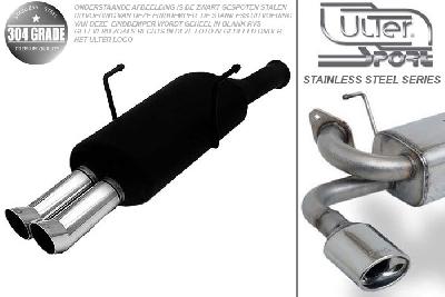 Ulter Sport, Einddemper, Geheel RVS, Dubbel Rond 80mm DTM, Citroen, SAXO, 1.0 37kW, 1.1 44kW, 1.4 55kW, 1.5D 40kW, 96-02/00, Pasklaar, Past op originele middendemper/katalysator