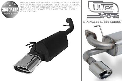Ulter Sport, Einddemper, Geheel RVS, Enkel plat ovaal 145x75mm, Fiat, STILO, 1.2 59kW, 1.6 76kW, 1.8 98kW, 1.9JTD 59/85/103kW, 01-  HATCHBACK  3D and 5D, Pasklaar, Past op originele middendemper/katalysator