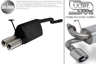 Ulter Sport, Einddemper, Geheel RVS, Dubbel Rond 80mm, Fiat, PUNTO II, 1.2 44kW, 1.2 16V 59kW, 07/99 - 06, Pasklaar, Past op originele middendemper/katalysator